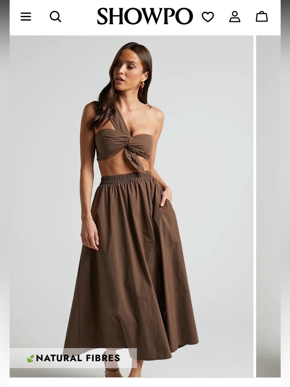 Showpo Brown One-Shoulder Tie Bandeau & Maxi Skirt Set